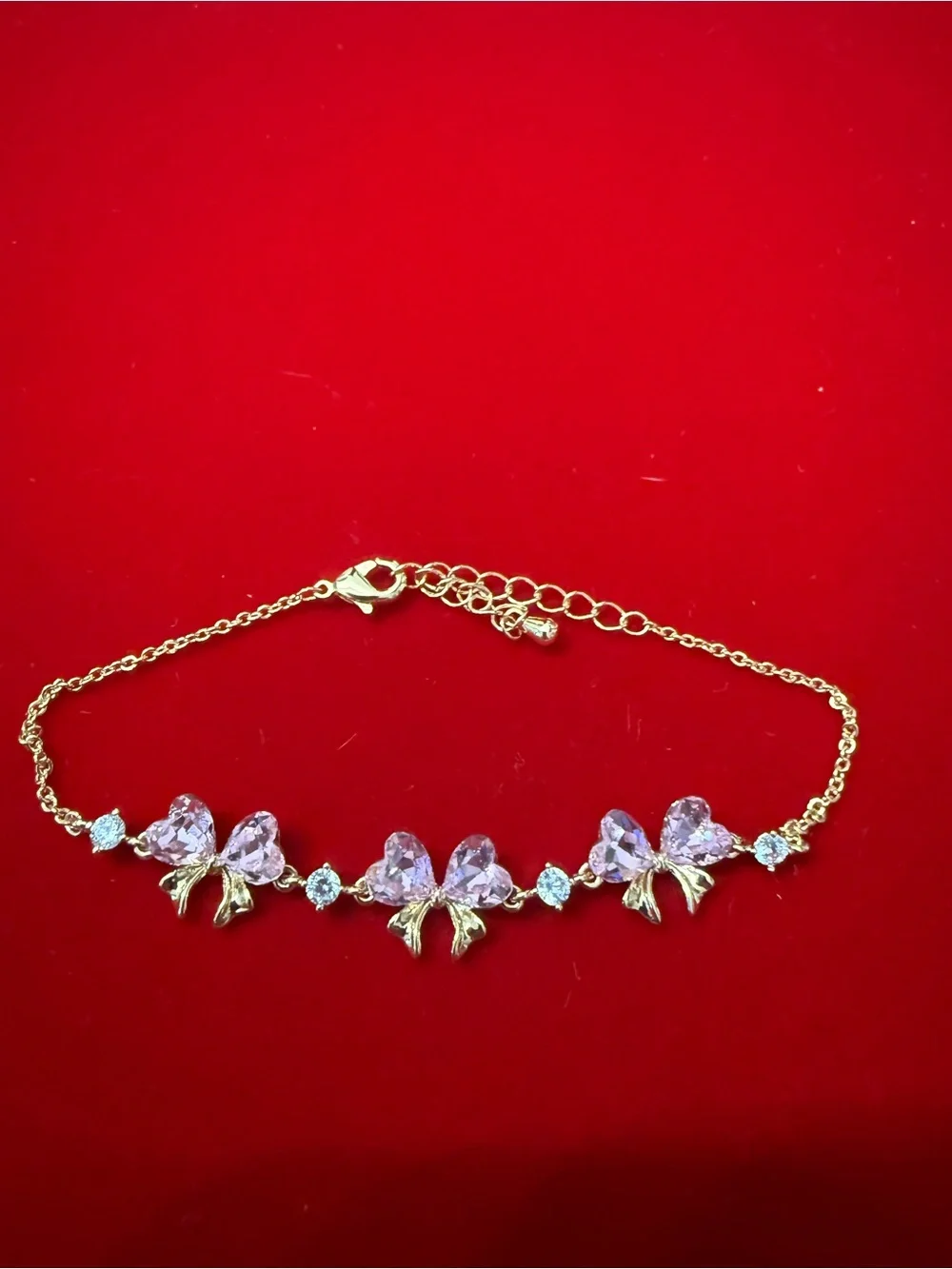 7 to 8 1/2 Inch Adjustable Pink Bow Bracelet 18K Gold Dipped AAA Cubic Zirconia